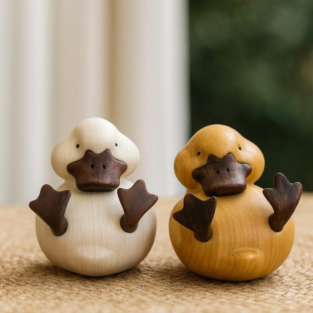 Hand-Carved Duck Wooden Sculpture: Natural Wood Collectible Art