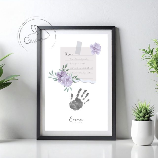 Personalised Baby Handprint Kit with Inkless Pad – Newborn Keepsake Gift, Nursery Wall Art, Baby Shower Gift